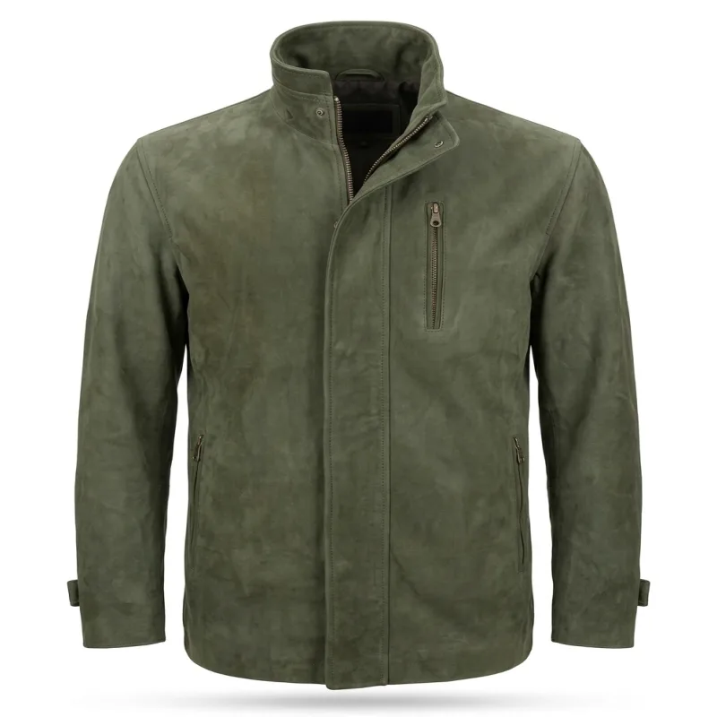 Men'S Green Nubuck Leather Field Jacket Men'S Green Nubuck Leather Field Jacket