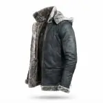 Men’s Grey Hooded B-3 Bomber Jacket with Shearling Trim