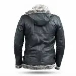 Men’s Grey Hooded B-3 Bomber Jacket with Shearling Trim