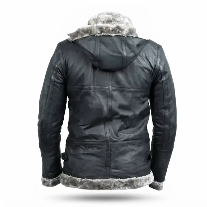 Men’S Grey Hooded B-3 Bomber Jacket With Shearling Trim