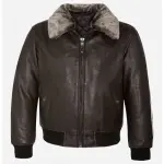 Men’s Leather Aviator Flying Jacket With Fur Collar