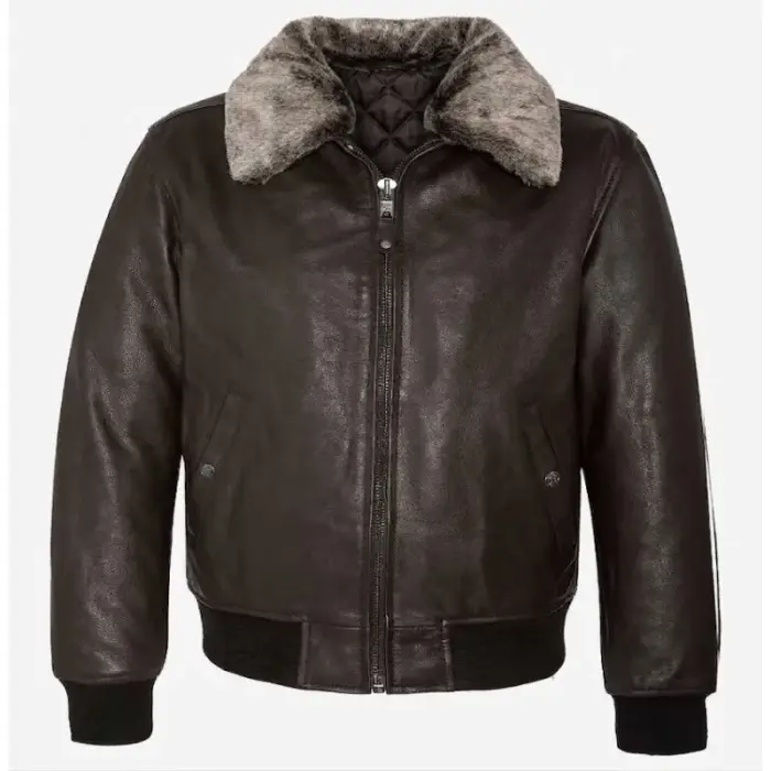 Men’s Leather Aviator Flying Jacket With Fur Collar