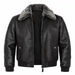 Men’s Leather Aviator Flying Jacket With Fur Collar