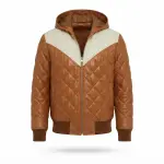 Men’s Tan/Cream Diamond Quilted Hooded Bomber Jacket