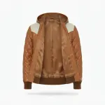 Men’s Tan/Cream Diamond Quilted Hooded Bomber Jacket