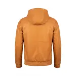 Men’s Tan Leather Hooded Anorak Pullover Jacket