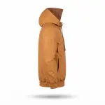 Men’s Tan Leather Hooded Anorak Pullover Jacket