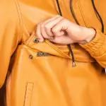 Men’s Tan Leather Hooded Anorak Pullover Jacket
