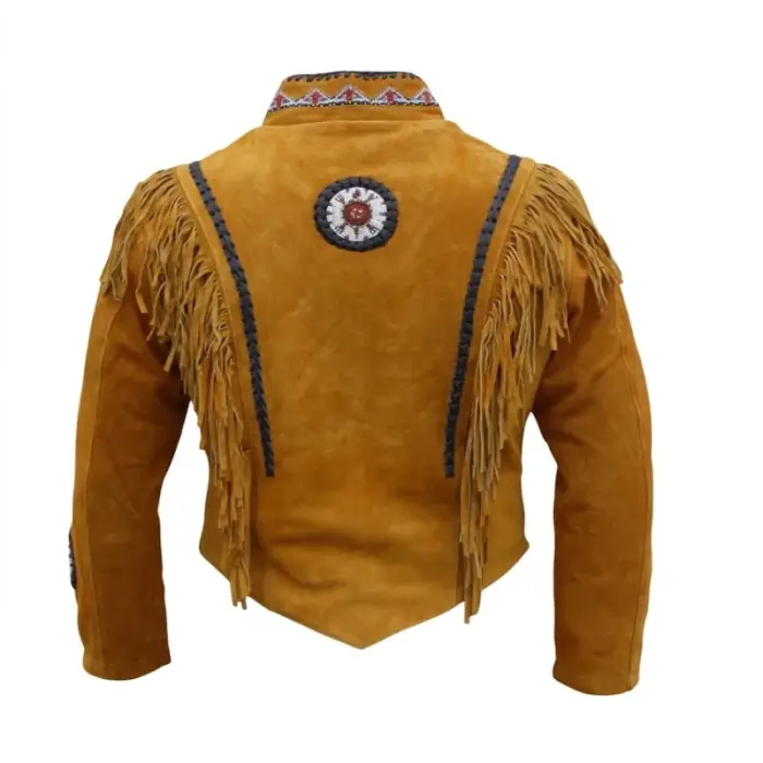 Mustard Genuine Suede Leather Fringe Jacket