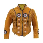 Men’s Mustard Genuine Suede Leather Fringe Jacket