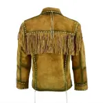 Ochre Seude Leather Western Jacket With Fringed Beads