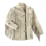 Men's Off-White Traditional Cowboy Fringe Leather Jacket