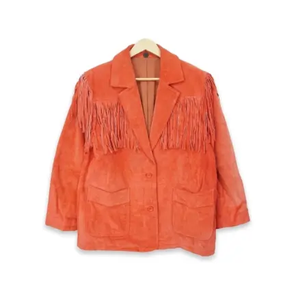 Men's Orange Suede Leather Fringe-Tassels Jacket