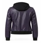Purple Lambskin Leather Hooded Jacket