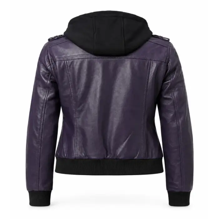 Purple Lambskin Leather Hooded Jacket