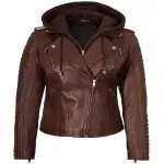 Real Leather Biker Jacket With Removable Hood