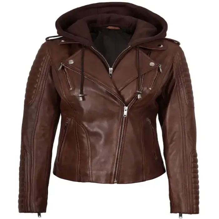 Real Leather Biker Jacket With Removable Hood