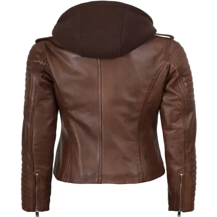 Real Leather Biker Jacket With Removable Hood
