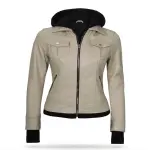 Real Leather Bomber Jacket With Detachable Hood