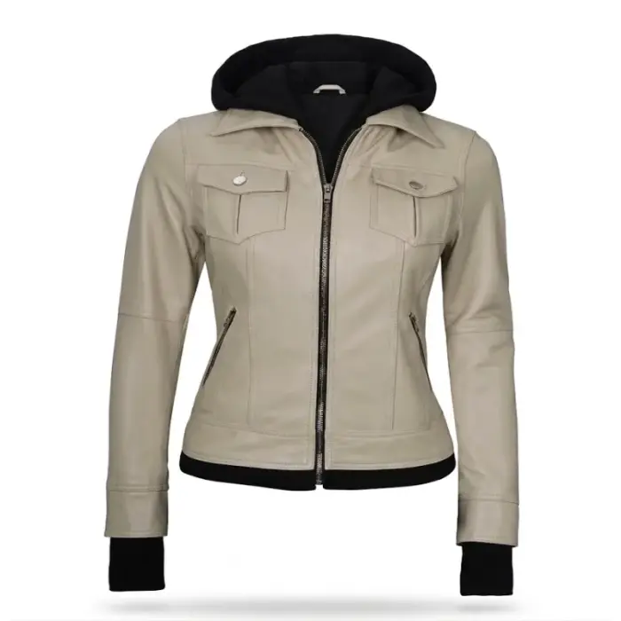 Real Leather Bomber Jacket With Detachable Hood