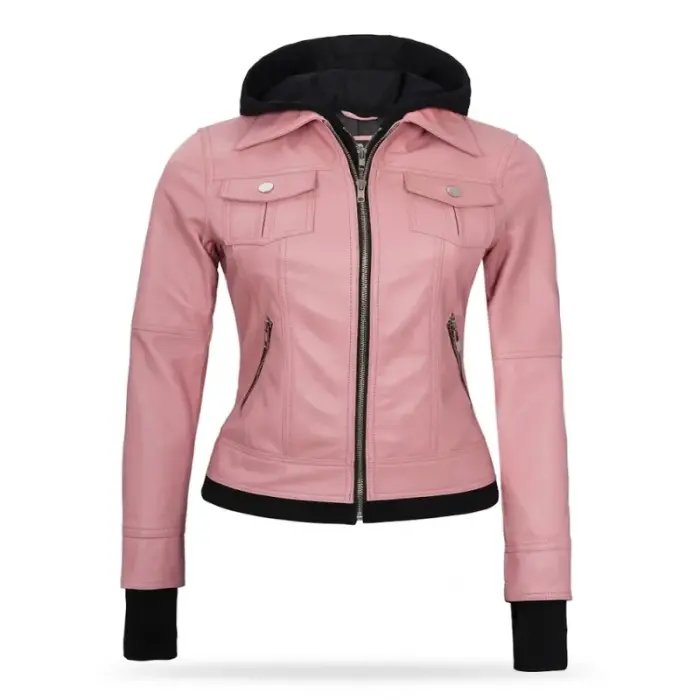 Real Leather Bomber Jacket With Detachable Hood