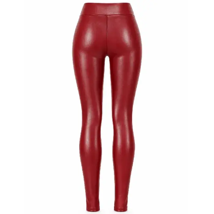 Red Coated Stretch Faux Leather Skinny Leggings