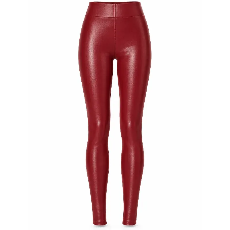 Red Coated Stretch Faux Leather Skinny Leggings Women'S Red Coated Stretch Faux Leather Skinny Leggings