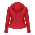 Red Lambskin Leather Jacket With Removable Hood