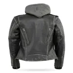 Silver Distressed Leather Hooded Biker Jacket