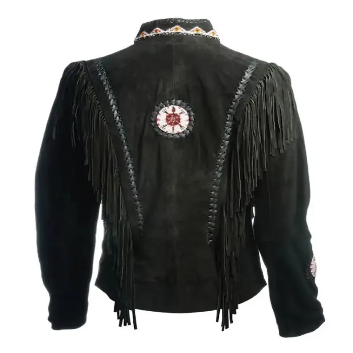 Suede Leather Fringe Native American Style Jacket