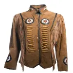 Suede Leather Fringe Native American Style Jacket