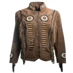 Suede Leather Fringe Native American Style Jacket