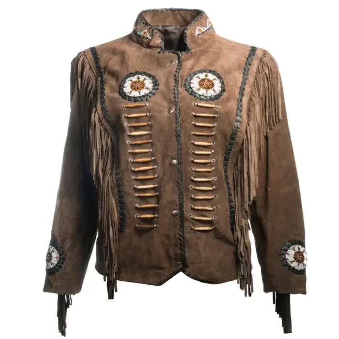 Suede Leather Fringe Native American Style Jacket