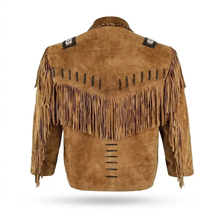Tan Real Leather Fringes And Beads Jacket
