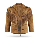 Men's Tan Real Leather Fringes and Beads Jacket