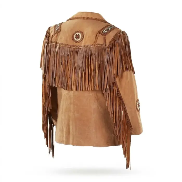 Tan Suede Leather Fringed Trucker Jacket